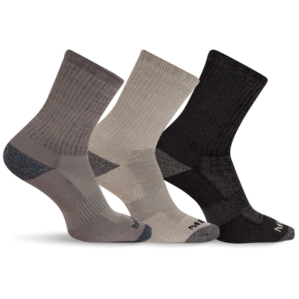 MERRELL Men's Cushioned Crew-Length Performance Hiker Socks, 3-Pack M/L