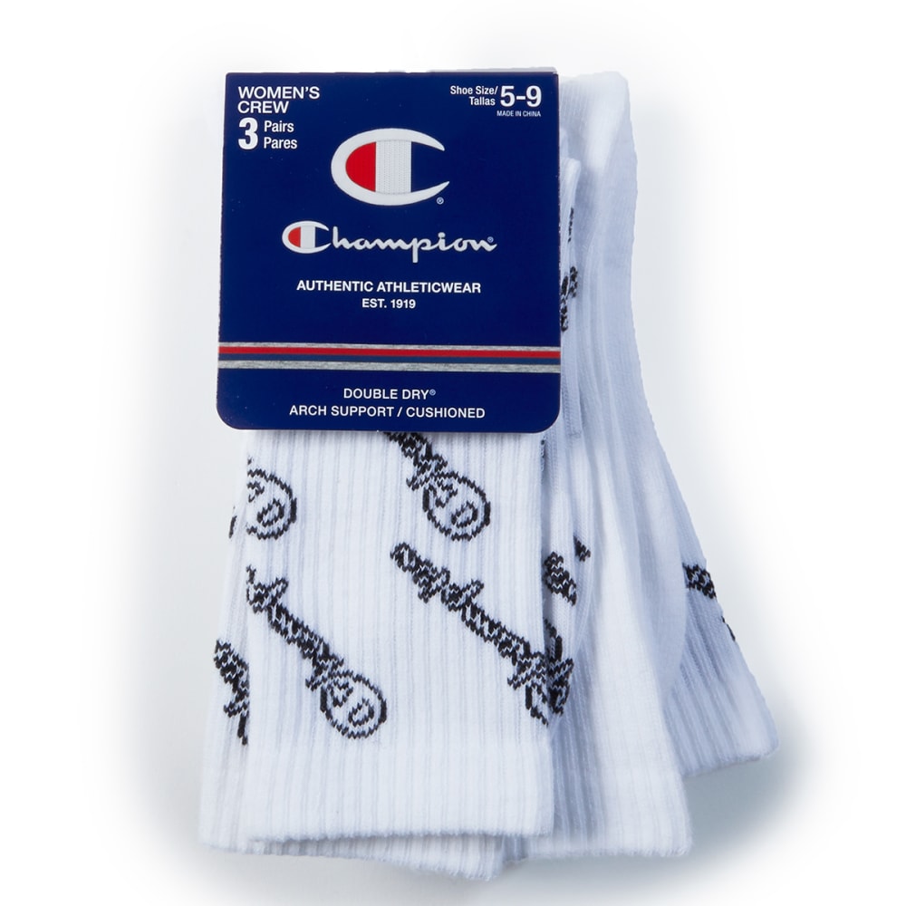 CHAMPION Women's Logo Script Crew Socks, 3 Pack 9-11