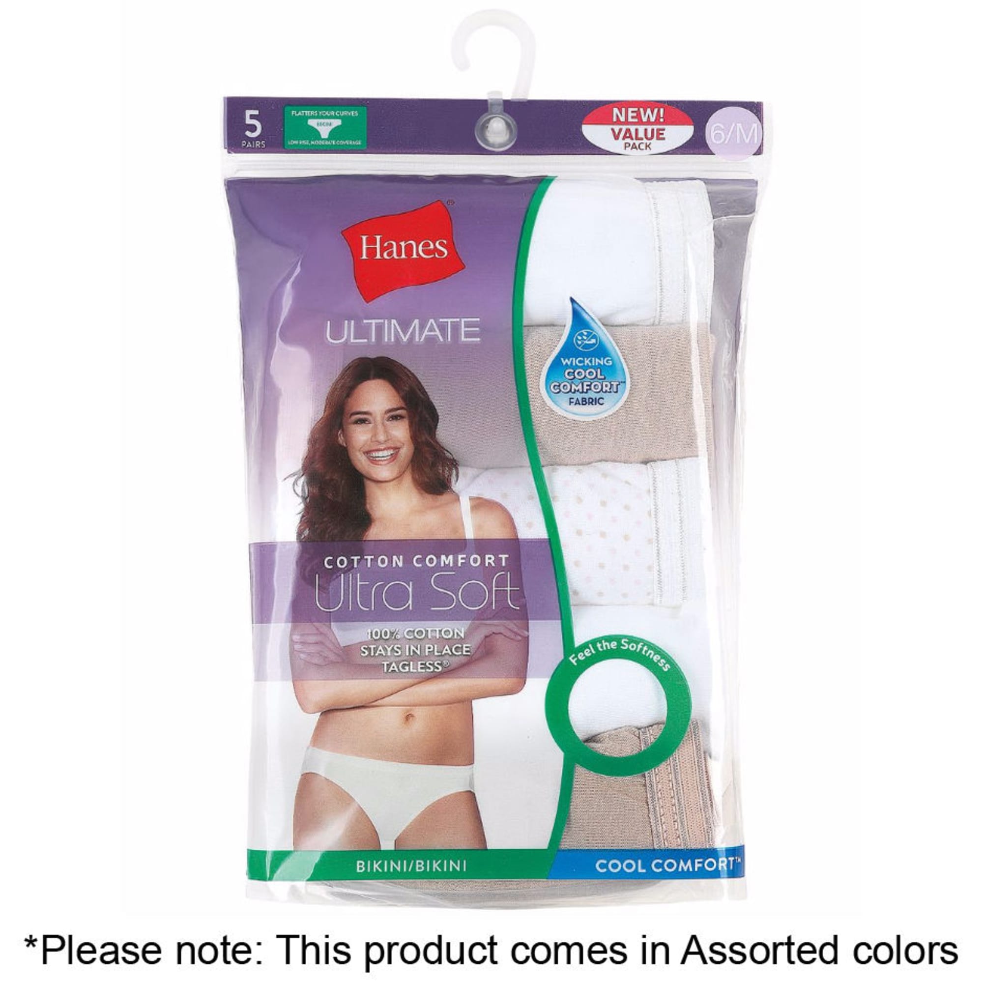 HANES Women's Ultimate Comfort Cotton Bikini Panties, 5-Pack