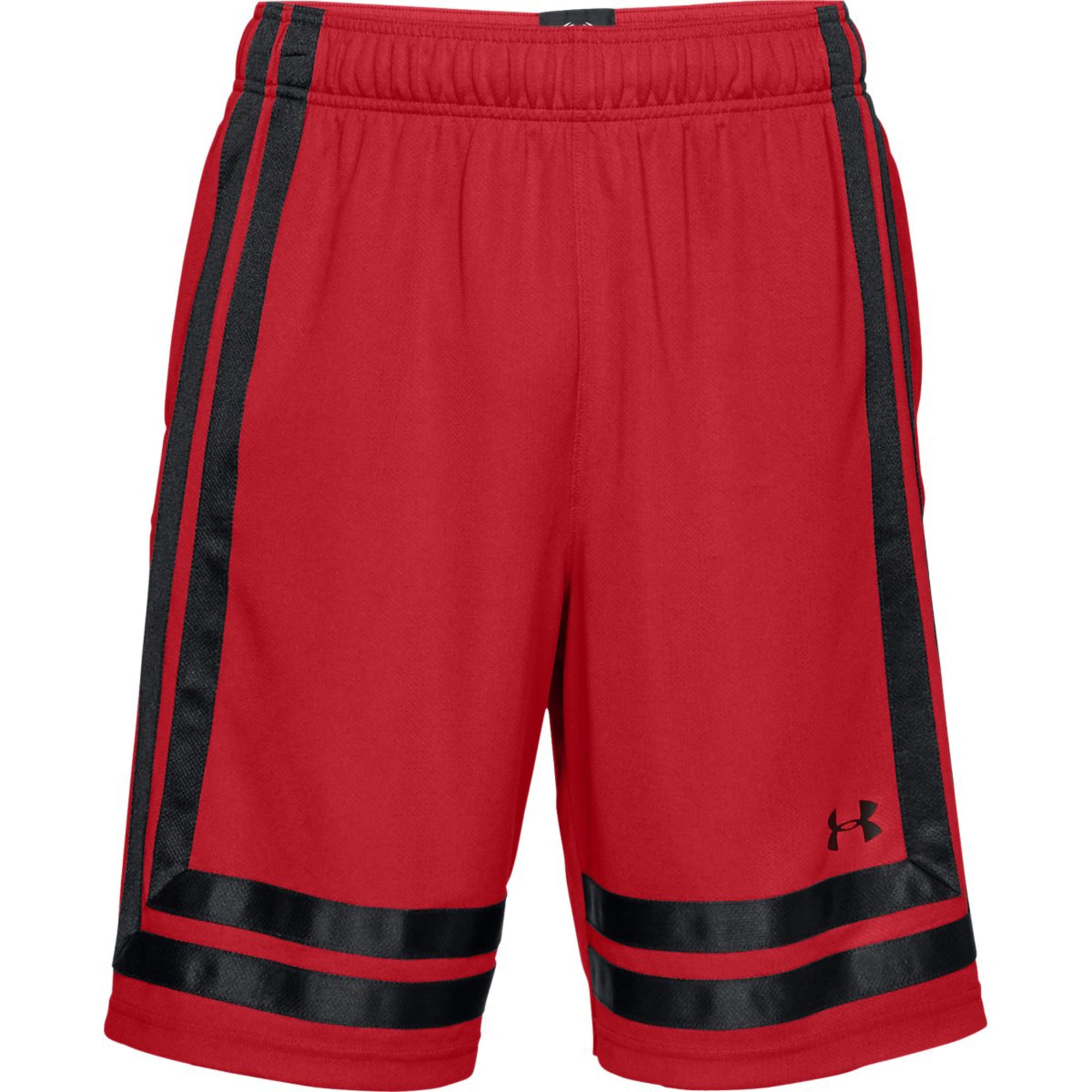 Under Armour Baseline 10in. Mens Shorts in White-Bolt Red-Black