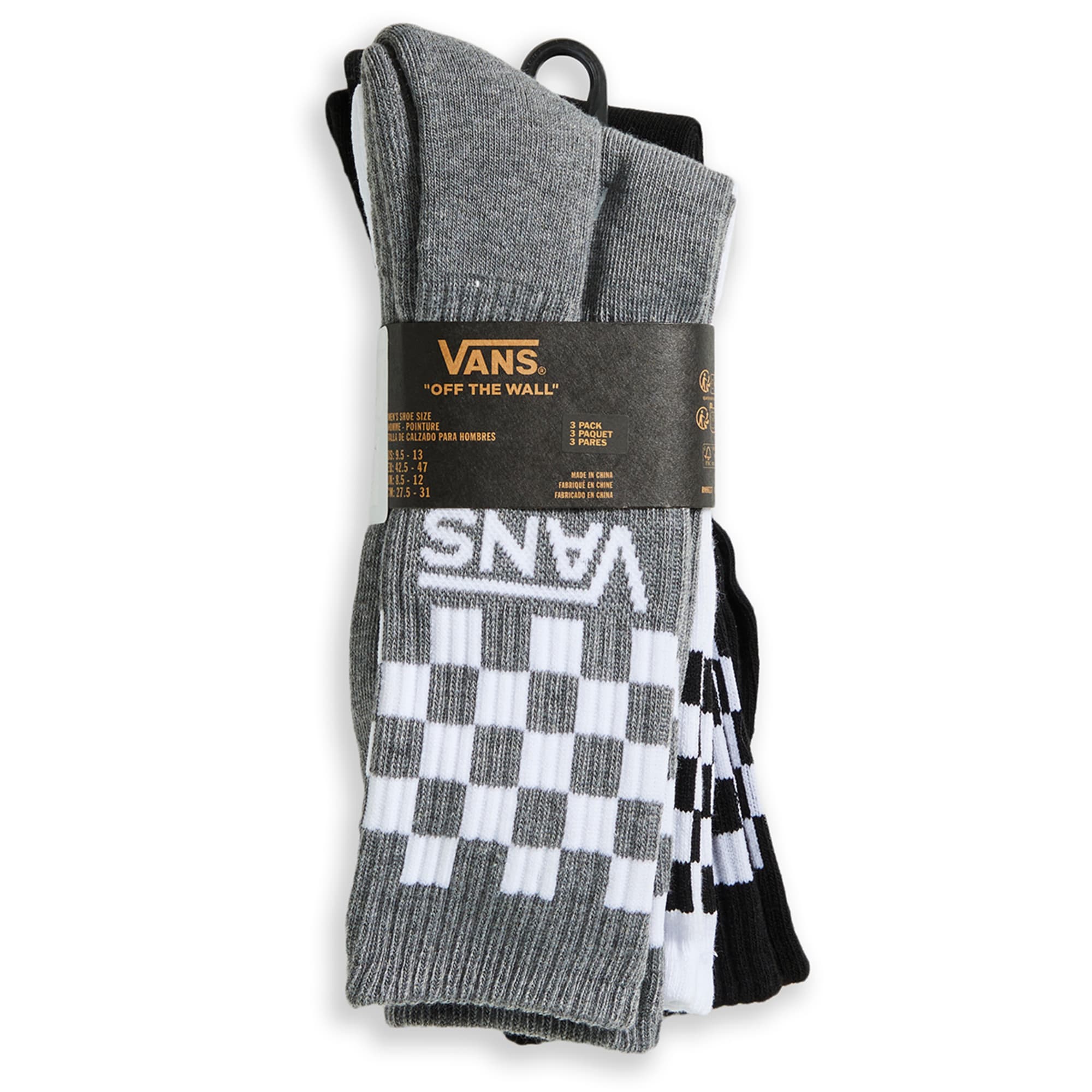 VANS Guys\' 3 Crew Sports Pack - Classic Socks, Eastern Mountain