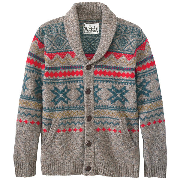 WOOLRICH Men's Penna Fairisle Cardigan Sweater, Fatigue Heather ...