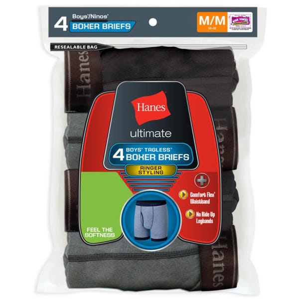 HANES Boy's Ringer Boxer Briefs 4-Pack