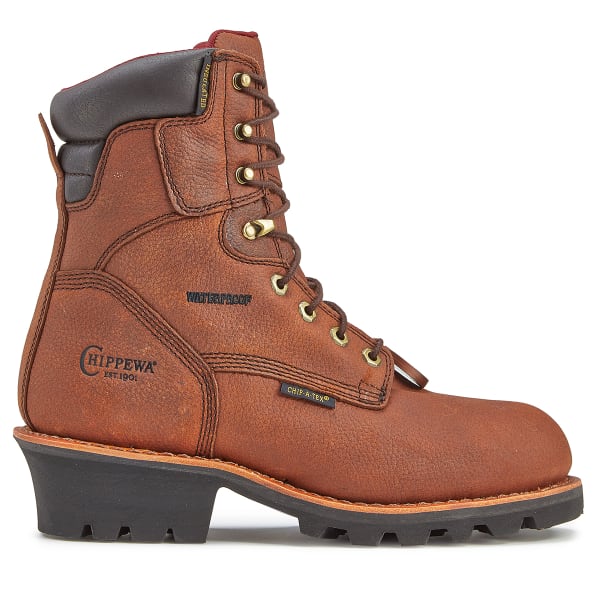 CHIPPEWA Men's 8 in. 99900 Pitstop Insulated Waterproof Steel Toe Logger Work Boots, Dark Brown, Wide