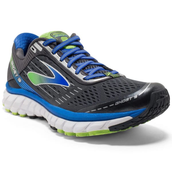 BROOKS Men's Ghost 9 Running Shoes, Wide, Anthracite/Electric Blue/Black