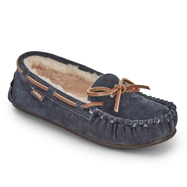 LAMO Women's Kayla Sherpa Moccasin Slippers, Navy