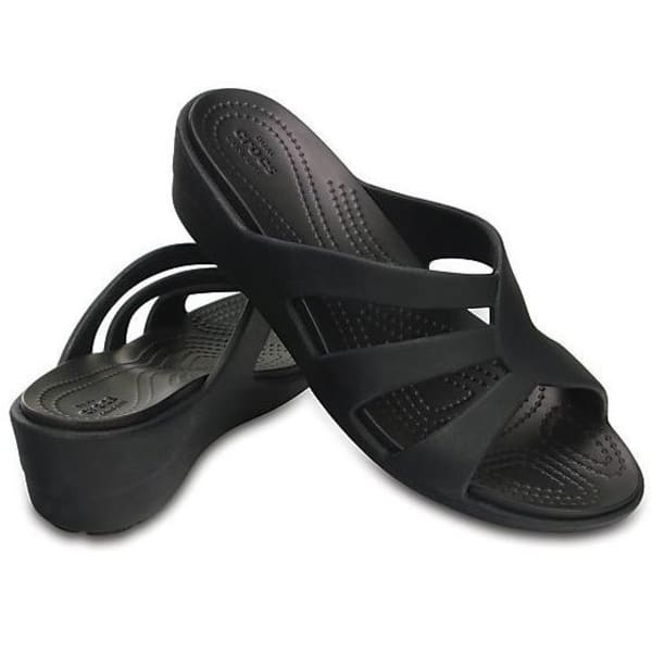 CROCS Women's Sanrah Strappy Wedge Sandals, Black