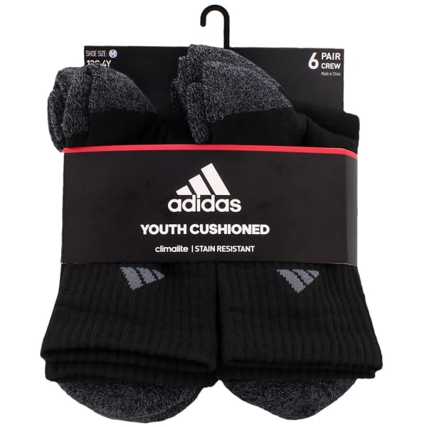 ADIDAS Boys' Grade School Vertical Stripe Crew Socks, Black, 6 Pack