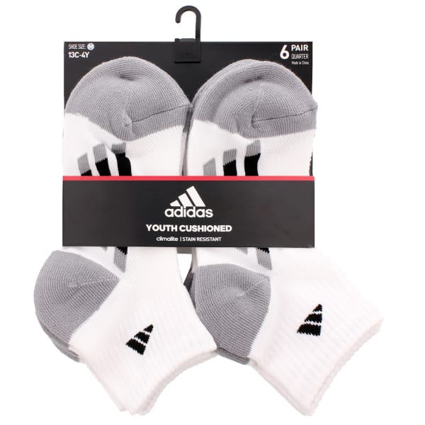 ADIDAS Boys' Grade School Vertical Stripe Quarter Socks, 6-Pack