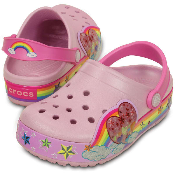 CROCS Girls' CrocsLights Rainbow Heart Clogs, Ballerina Pink