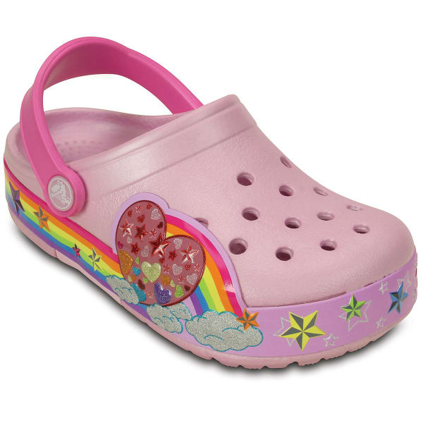 CROCS Girls' CrocsLights Rainbow Heart Clogs, Ballerina Pink