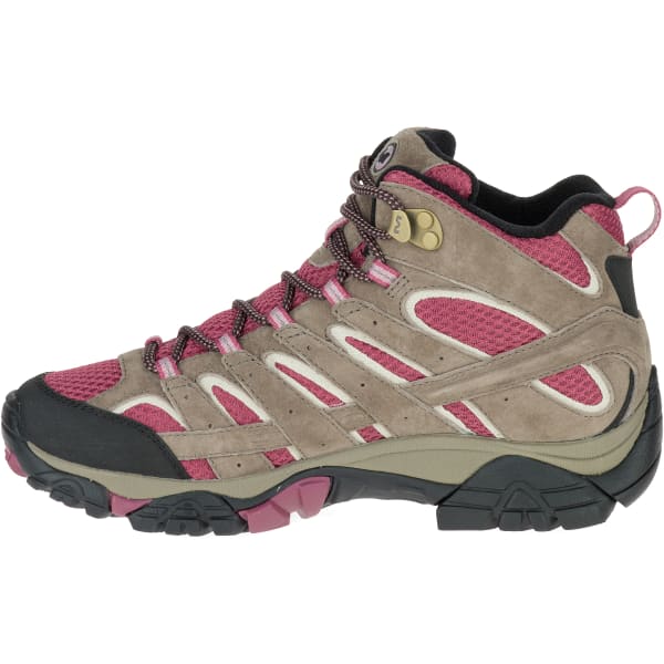 MERRELL Women's Moab 2 Mid Waterproof Hiking Boots, Boulder/ Blush