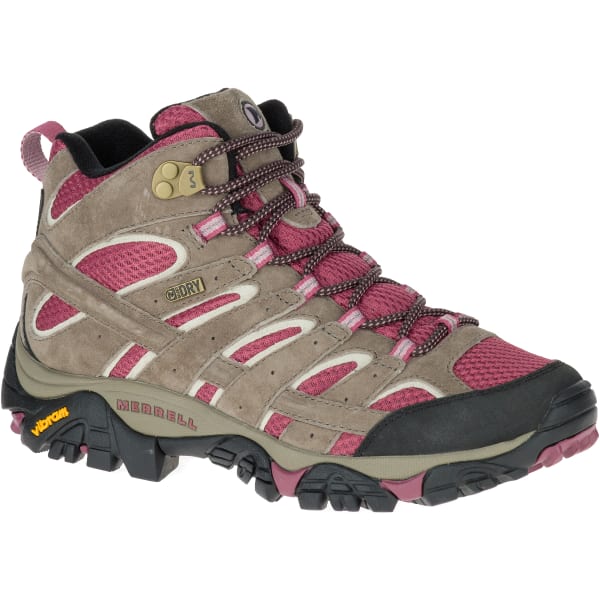MERRELL Women's Moab 2 Mid Waterproof Hiking Boots, Boulder/ Blush ...