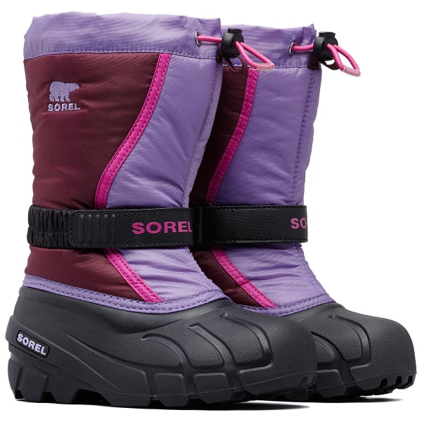 SOREL Boys' Flurry Waterproof Winter Boots, Black/Bright Red