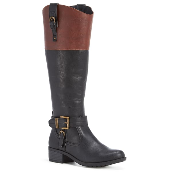 RAMPAGE Women's Ivelia Riding Boots, Black/Cognac, Wide