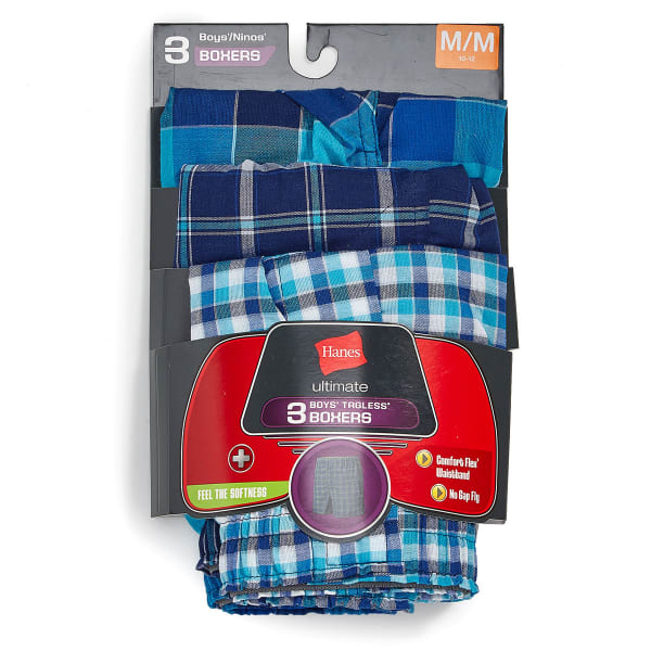 HANES Boys' Ultimate Plaid Boxers, 3-Pack