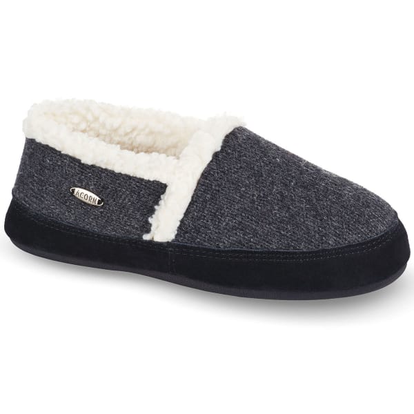 ACORN Women's Moc Ragg Slippers, Dark Charcoal Heather Ragg Wool