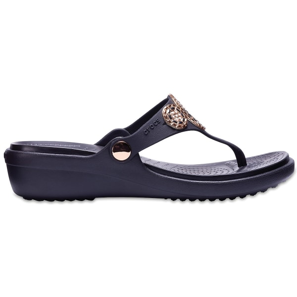 CROCS Women's Sanrah Embellished Diamante Wedge Flip Sandals