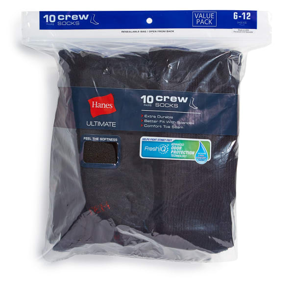 HANES Men's Ultimate Crew Socks, 10-Pack