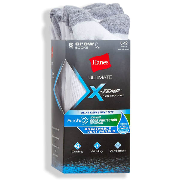 HANES Men's X-Temp Comfort Cool Crew Socks, 6-Pack - Eastern