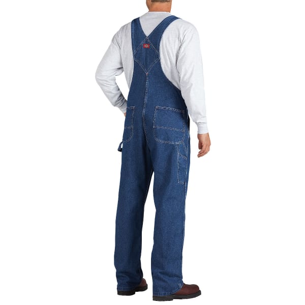 DICKIES Men's Washed Denim Bib Overall, Stonewashed Indigo Blue, Extended Sizes