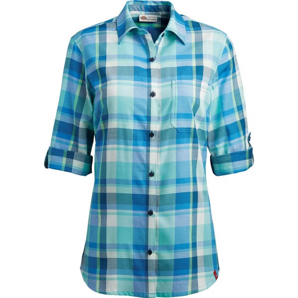 DICKIES Women's Quarter Sleeve Roll-up Plaid Shirt, Extended Sizes