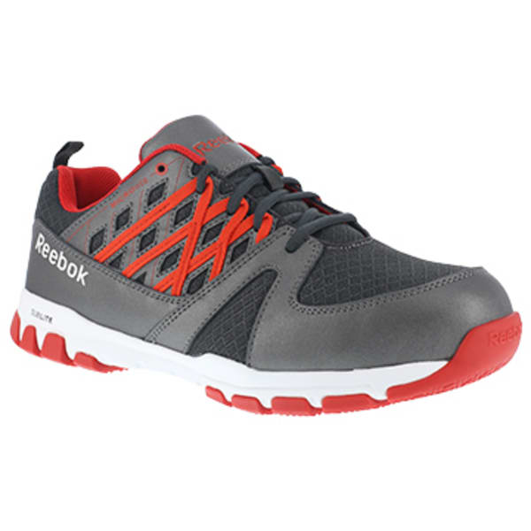 REEBOK WORK Men's Sublite Work Steel Toe Athletic Oxford Sneaker, Grey/Red