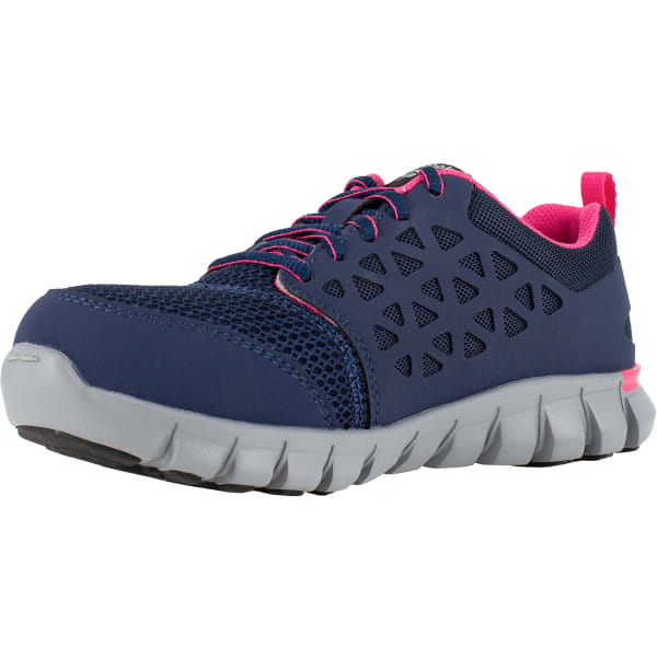 REEBOK WORK Women's Sublite Cushion Work Alloy Toe Athletic Oxford Sneakers, Navy/Pink