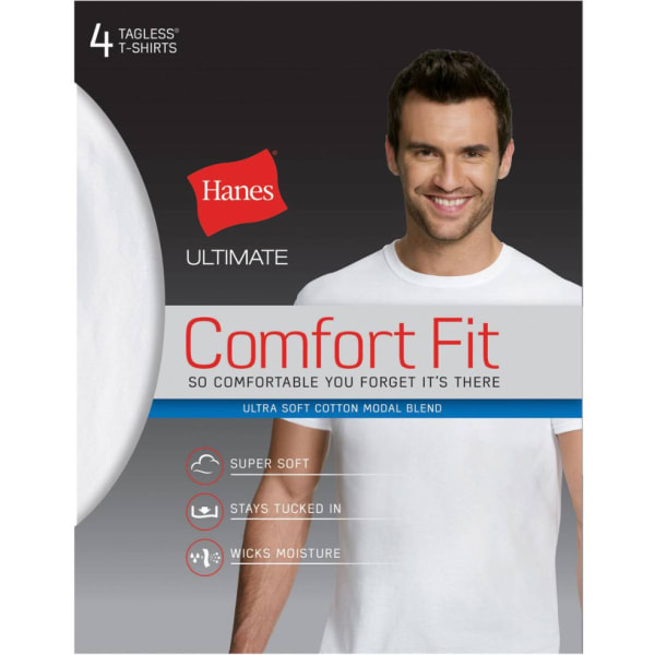 HANES Men's Ultimate Comfort Fit Ultra Soft Undershirts, 4-Pack