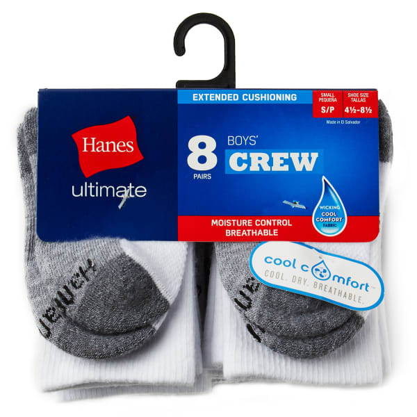 HANES Boys' Ultimate Crew Socks, 8-Pack