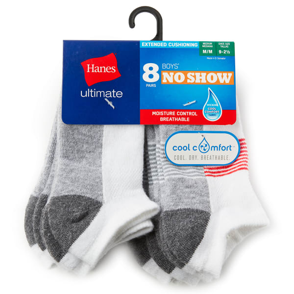 HANES Big Boys' No-Show Socks, 8-Pack