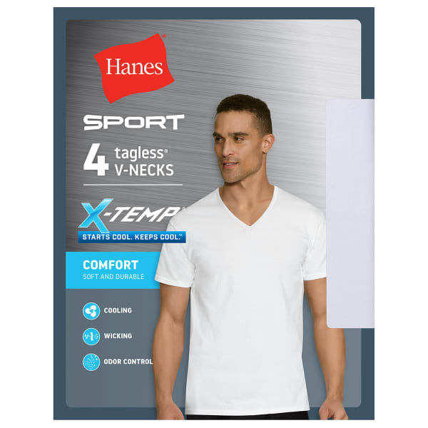 HANES Men's Ultimate X-Temp Sport V-Neck Undershirts, 4-Pack