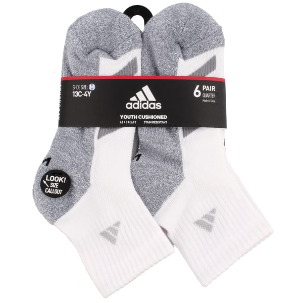 ADIDAS Boys' Cushioned Angle Stripe Quarter Socks, 6 Pack