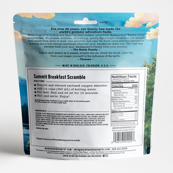 BACKPACKER'S PANTRY Summit Breakfast Scramble Freeze Dried Entrée