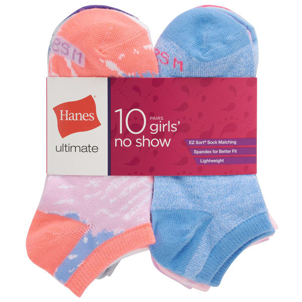 HANES Girls' Ultimate No-Show Socks, 10 Pack