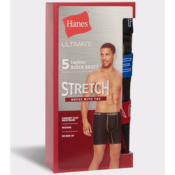 HANES Ultimate Men's Stretch Boxer Briefs, 5-Pack Extended Size