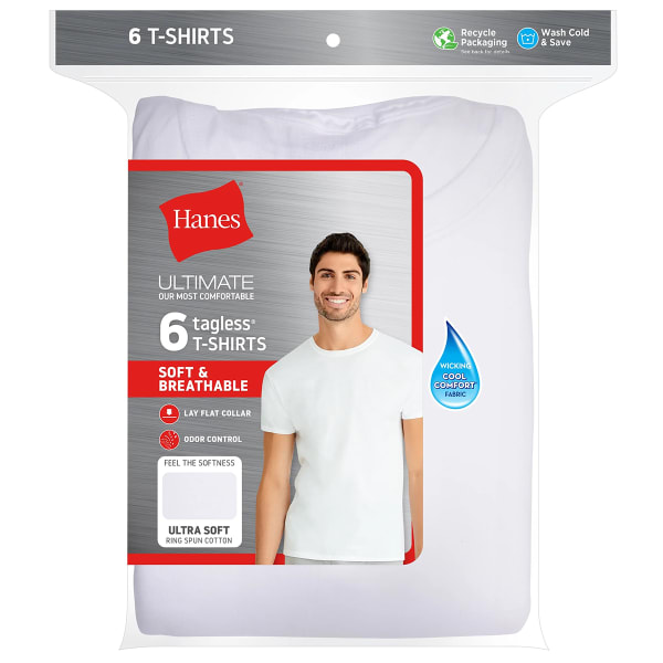 HANES Ultimate Men’s ComfortSoft FreshIQ Crewneck Tees, 6-Pack Extended Size