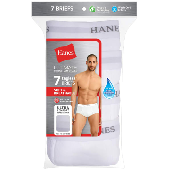 HANES Ultimate Men's 100% Cotton Full-Rise Briefs, 7-Pack Extended Size -  Eastern Mountain Sports