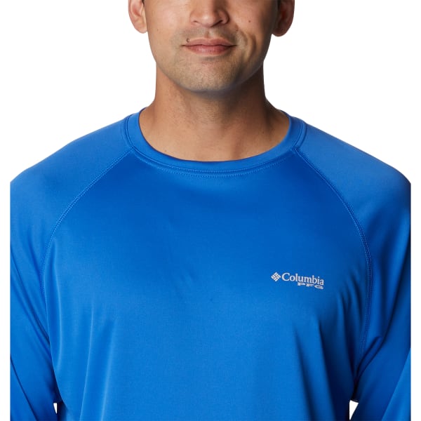 Columbia Men's PFG Terminal Tackle Long Sleeve Fishing Tee Shirt - L - Vivid Blue/Cool Grey Logo