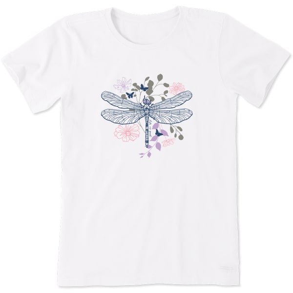 LIFE IS GOOD Women's Floral Backdrop Dragonfly Short-Sleeve Crusher Tee