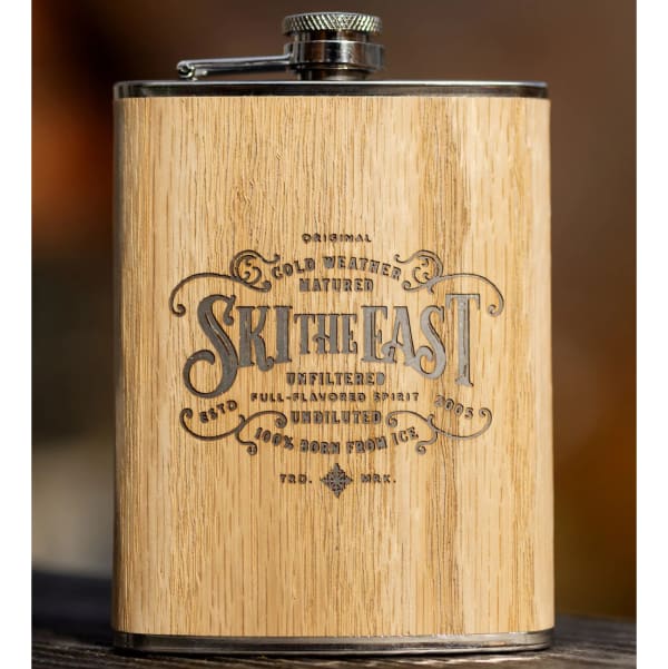 SKI THE EAST Barrel Proof Wood Wrapped Flask