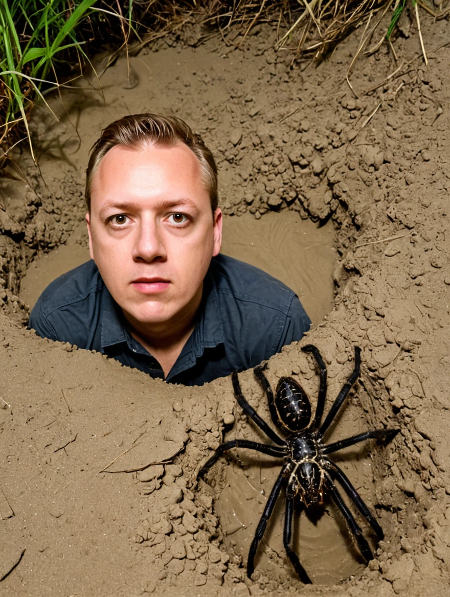 sinking in quicksand with large spiders crawling