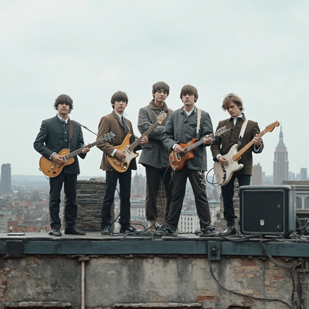 band on roof named The Beatles.