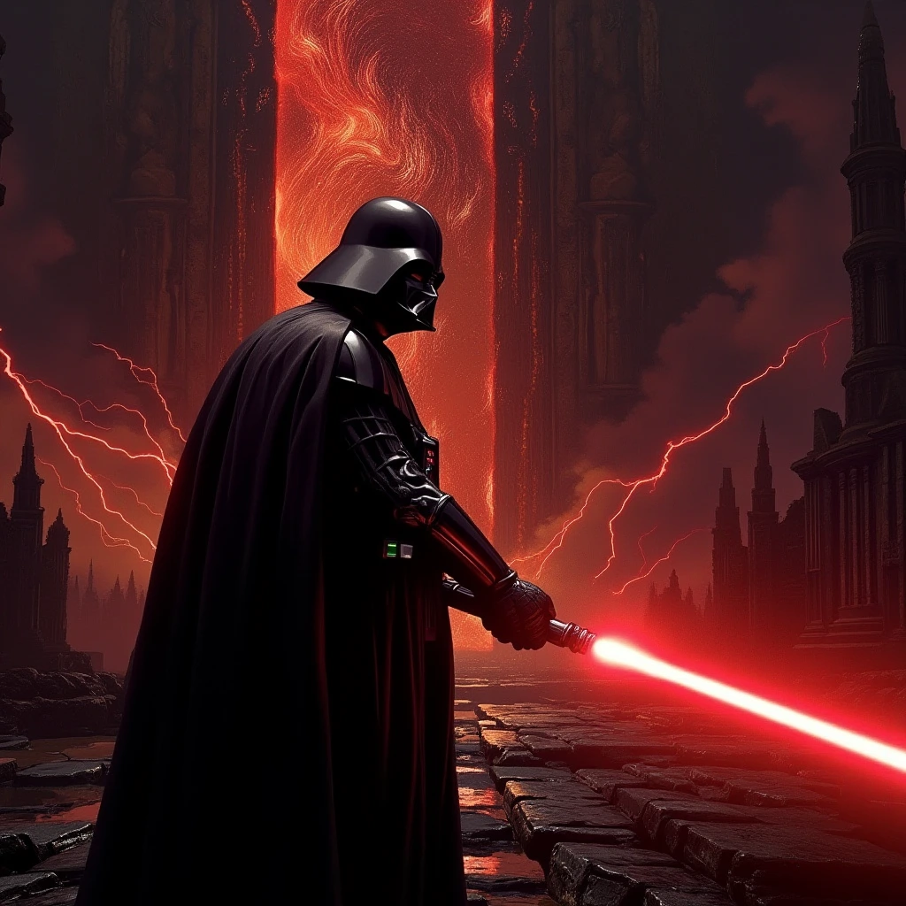 A closeup shot of darth vader facing the viewer…