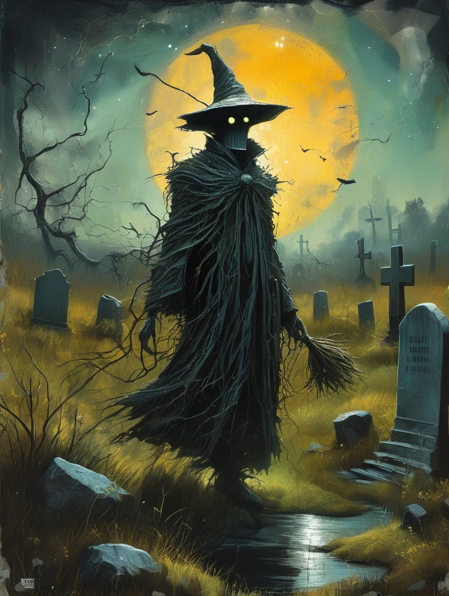 A ghostly apparition appears in a graveyard, bathe…