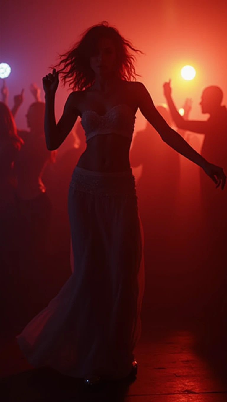 Y2k, a woman dancing on the party, evening warm light