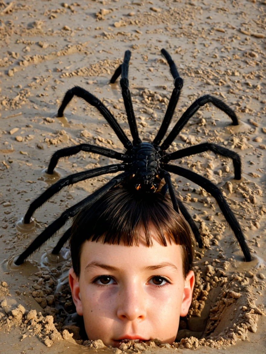 sinking in quicksand with large spiders crawling