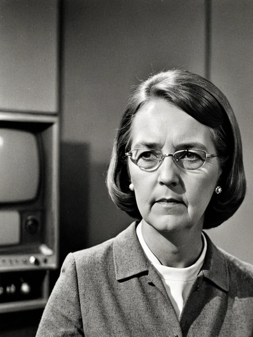 A female TV broadcaster from the 1960s