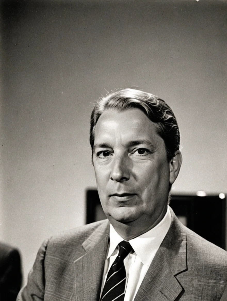 A male TV broadcaster from the 1960s