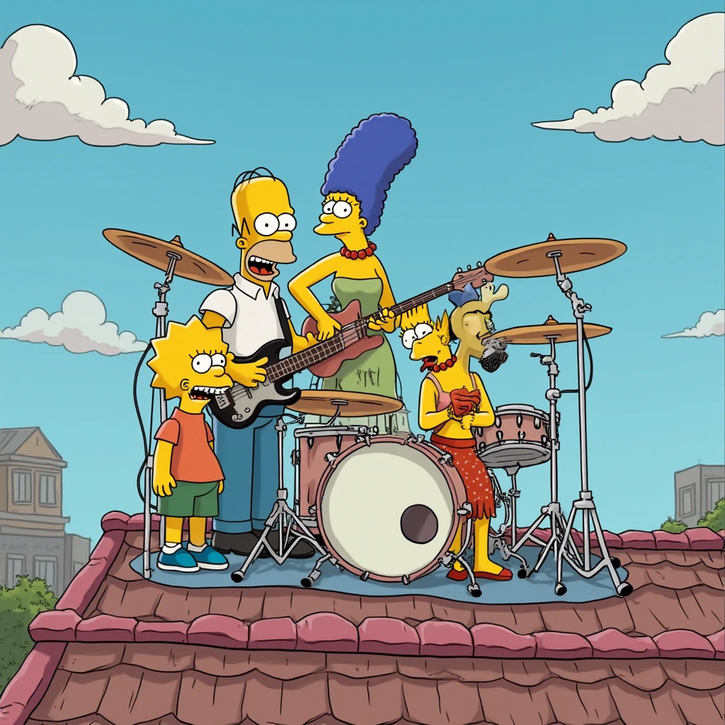 band on roof named The Simpsons.